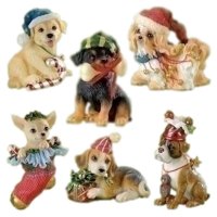 Roman Puppies Dressed in Christmas Costumes Ornament Set