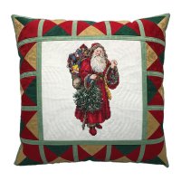 Old World Santa with Tree Embroidered Quilt Top Pillow