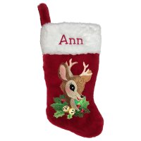 Reindeer with Holly Personalized Christmas Stocking