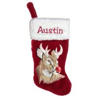 Rudolph Portrait Personalized Red Christmas Stocking