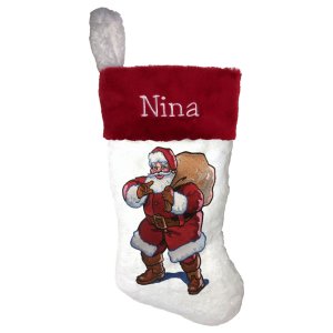 Classic Santa Personalized White Christmas Stocking