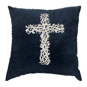 White Ornate Cross Embroidered Throw Pillow