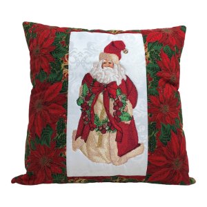 Old World Santa with Wreath Embroidered Pillow