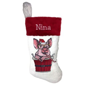 Christmas Piggy Personalized White Stocking