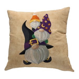 Halloween Gnome Trio Embroidered Pillow