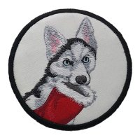 Husky with Christmas Stocking White Coaster