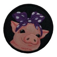 Piglet with Purple Scarf Embroidered Black Coaster
