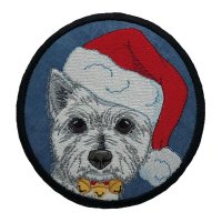 Westie in Santa Hat Blue Coaster