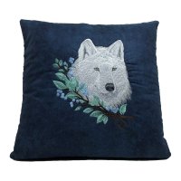 Winter Wolf Embroidered Pillow