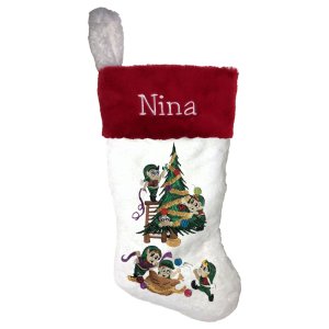 Decorating Elves Personalized White Christmas Stocking