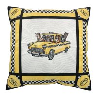 Cat Taxi Embroidered Pillow