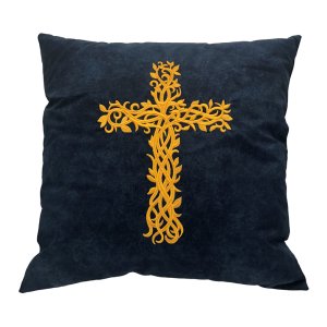 Gold Ornate Cross Embroidered Throw Pillow