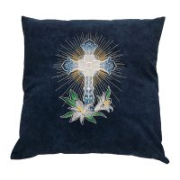 Cross and Lilies Embroidered Pillow