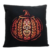 Illuminated Pumpkin Embroidered Pillow