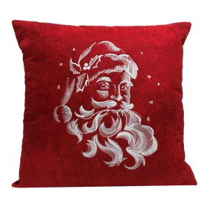 Santa Face Embroidered Red Pillow