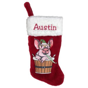 Christmas Piggy Personalized Red Stocking