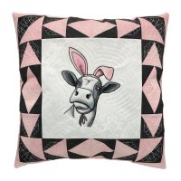 Cow with Bunny Ears Embroidered Quilt Top Pillow