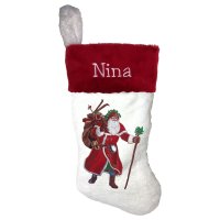 Old St Nick with Skis Personalized Christmas Stocking