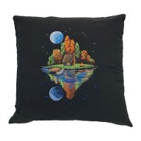 Moonlit Fall Cabin Embroidered Pillow
