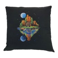 Moonlit Fall Cabin Embroidered Pillow