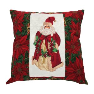 Old World Santa with Wreath Embroidered Quilt Top Pillow
