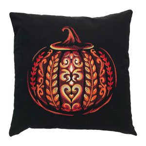 Illuminated Pumpkin Embroidered Pillow