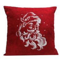 Santa Face Embroidered Red Pillow