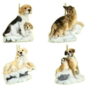 Roman Realistic Mamma Dog with Puppy Ornament Set