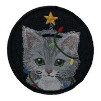 Gray Christmas Kitten Black Coaster