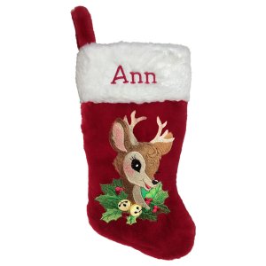 Reindeer with Holly Personalized Christmas Stocking