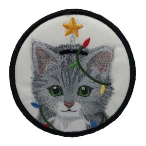 Gray Christmas Kitten White Coaster