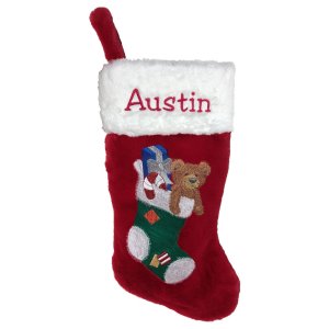 Teddy Bear In Stocking Personalized Christmas Stocking