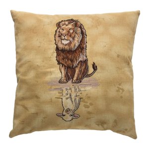 Majestic Lion and Lamb Embroidered Throw Pillow