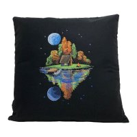 Moonlit Fall Cabin Embroidered Pillow