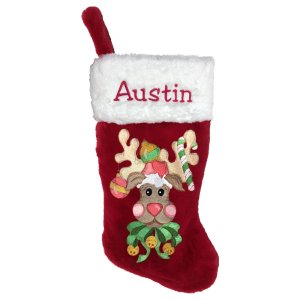Reindeer with Candy Cane Personalized Christmas Stocking