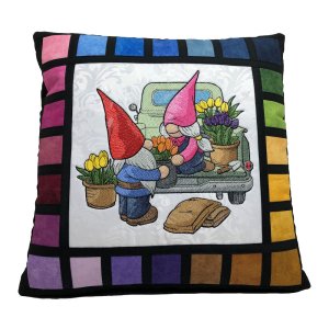 Gardening Gnomes Embroidered Pillow