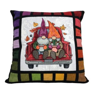 Fall Gnomes Embroidered Quilt Top Pillow