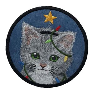 Gray Christmas Kitten Blue Coaster