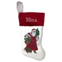 Old World Santa with Tree Personalized Christmas Stocking