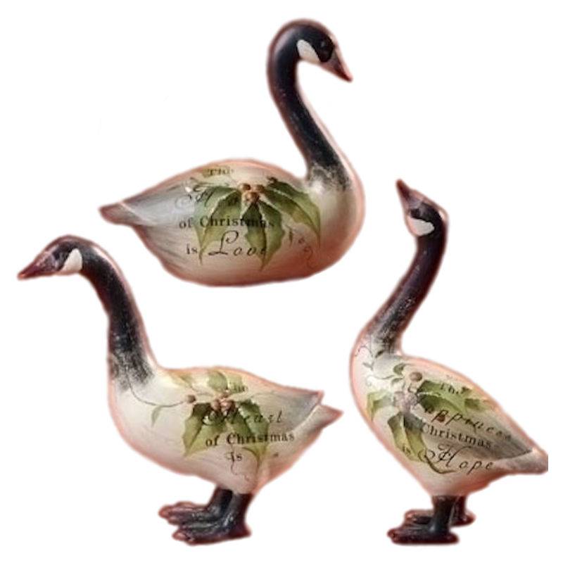 Josephs Studio Floral Goose Figurine Set of 3 - Click Image to Close