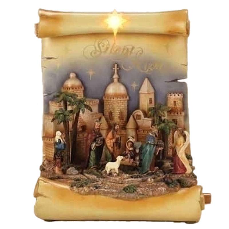 Roman Nativity Scroll LED Musical Figurine - Click Image to Close