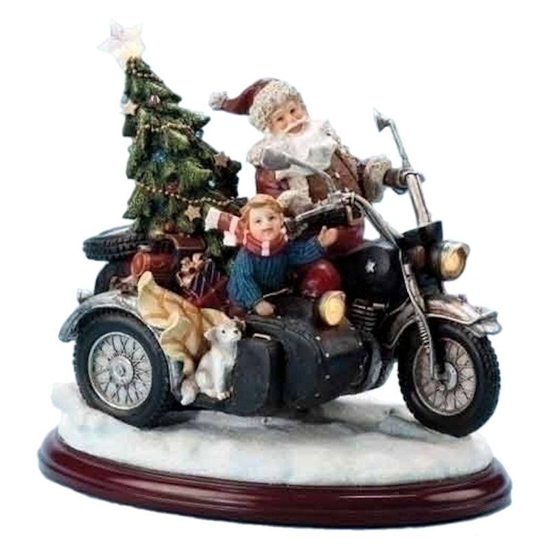 Roman Santa on Bike Lighted Musical Figurine - Click Image to Close