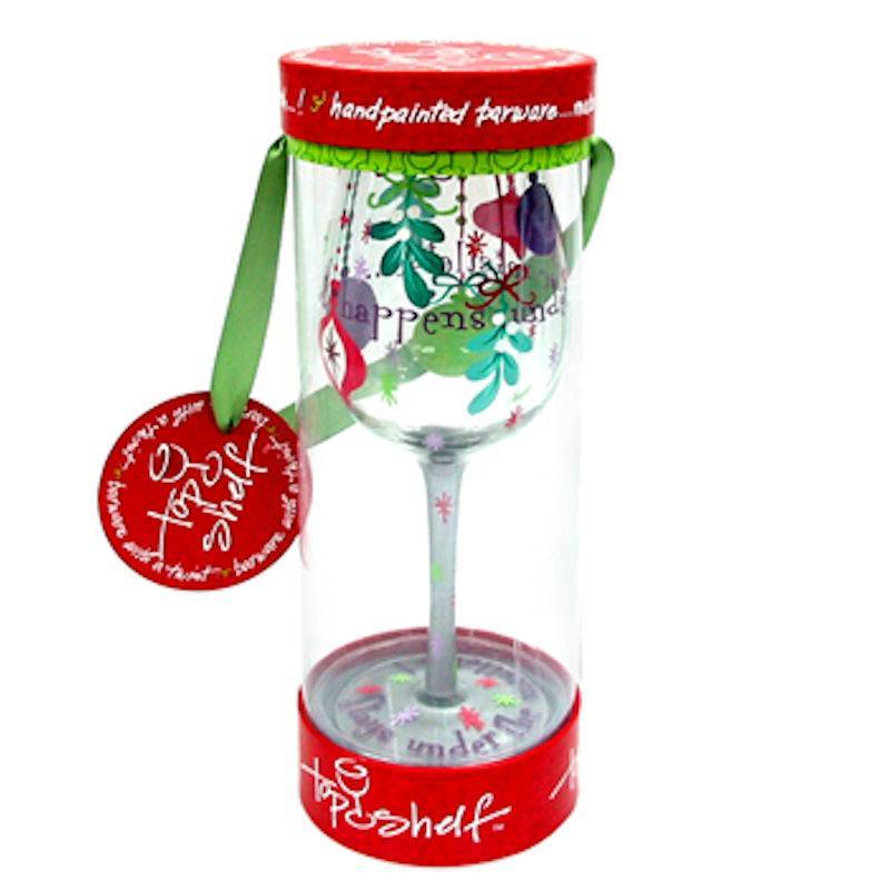 Top Shelf What Happens Under the Mistletoe Wine Glass - Click Image to Close
